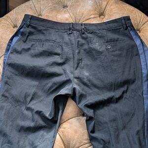 Maison Margiela Men's Slim Black Wool Blend Dress Trousers Side Velvet Blue 56